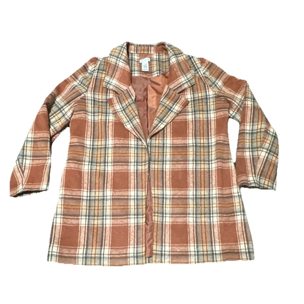 Multiples Women M Long Sleeve Open Front Plaid Jacket Casual Cozy Coat Academia - Picture 3 of 6